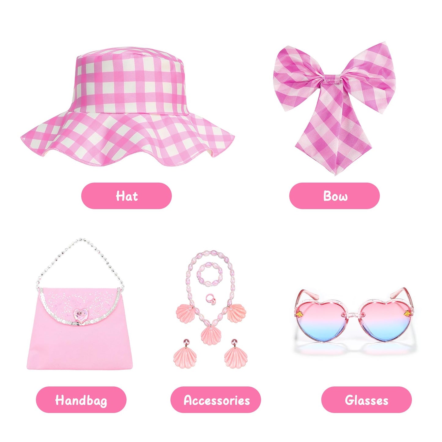 Addacos Girls Princess Costume Halloween Dress Up From Doll Movie With Accessories (Pink, 130 (6-7T))