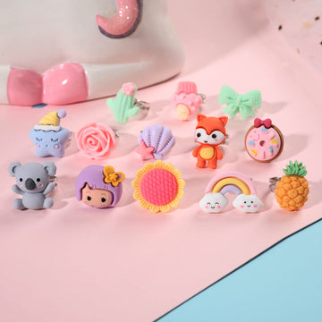 PinkSheep Adjustable Little Girl Jewel Rings in Box - 24 Unique Pretend Play and Dress Up Rings, Pink Color