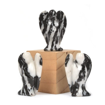 Carved Zebra Jasper Gemstone Peace Angel Pocket Guardian Angelhealing Statue 2 Inch