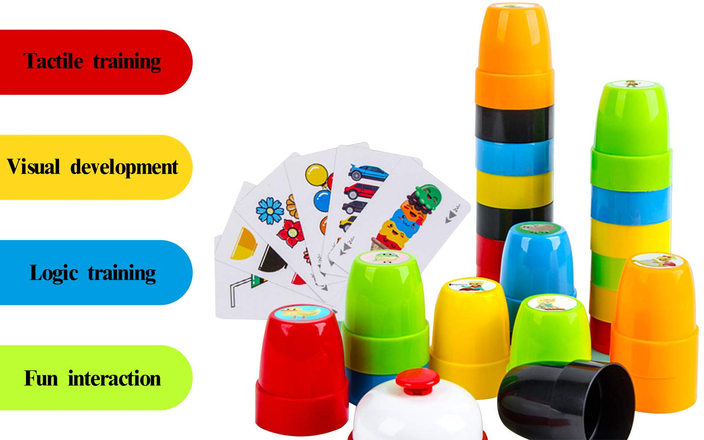 Vinciph Quick Cups Games Set For Kids,Classic Speed Cups Games Set Parent-Child Interactive Game,24 Cups,24 Stickers,1 Bells,54