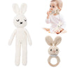 2Pc Wooden Baby Bunny Rattle & Crochet Doll Plush Stuffed Rabbit Animals Toy For Newborn Baby | 100% Handmade Infant Soothe Toys
