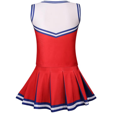 Grajtcin Girls Cheerleader Costume Kids Cheer Uniform Cheerleading Outfit Halloween Fancy Dress For 6-7 Years Pompoms(130, Red)