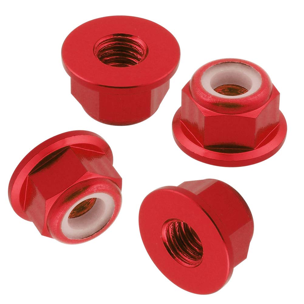 HobbyPark Aluminum 12mm Wheel Hex Nuts & M4 Lock Nuts for 1/10 Scale RC Car Truck Crawler Buggy Short Course(8-Pack) (Red)