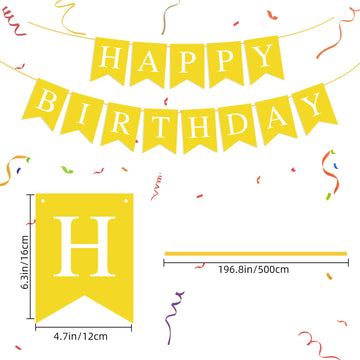 Yellow Happy Birthday Banner Sign For Backdrop Yellow Themed Birthday Party Decorations For Boys Girls Kids Party Banner Garland Bunting Flag Tea Party Supplies Wall Decor Yard Decorations