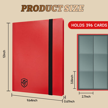 Fweel 9-Pocket Trading Card Binder 360 Side-Loading Pockets Fixed Pages Card Album for Standard Size Cards - Red | Holder for Trading Cards Business Cards Sports Cards Coupons