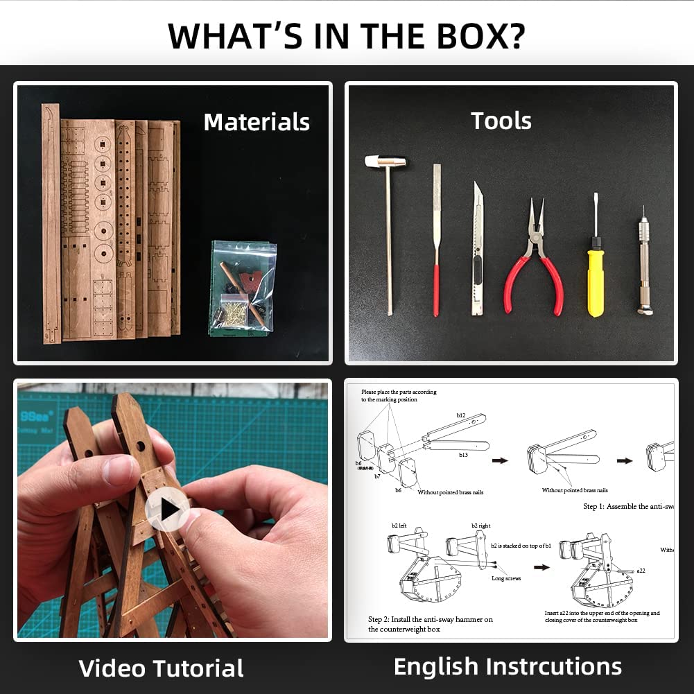 YAQUMW The Mini Counterweight Trebuchet Europe Medieval Siege Equipment Chariot Catapult DIY 3D Wooden Puzzles Model Kits for mature-themeds STEM Projects Tabletop Toy