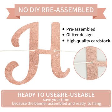 Beishida Rose Gold Happy Birthday Banner -No Diy,10Feet,Pre-Strung-Glitter Happy Birthday Sign, Happy Birthday Garland,Happy Bir