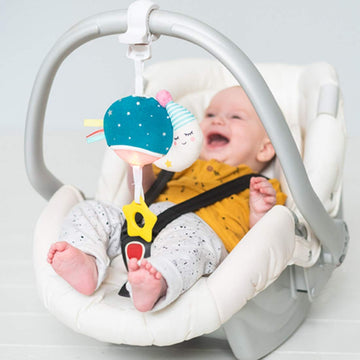 Taf Toys Musical Mini Moon Infant Toy - Pull Down Music & Lights, Teal, 1 Count, Model TAF12585, Perfect for Travel & Soothing Babies