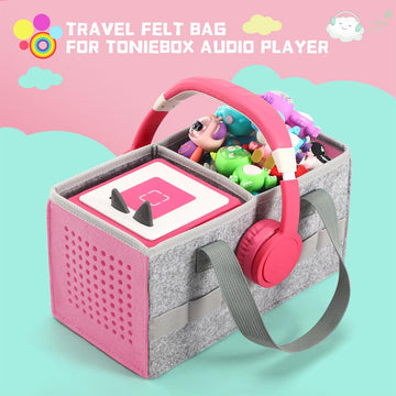 PISOSN Toniebox Carrying Case - Pink Felt Cloth Travel Bag for Toniebox 2 & Accessories, Small, Model PINSOTSTMZBBAG