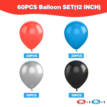 Black Red Blue Balloon,60 Pcs 12 Inches Metallic Silver Spider Balloons For Kids Spider-Theme Birthday Decorations Birthday Balloons Baby Shower Engagement Party Supplies