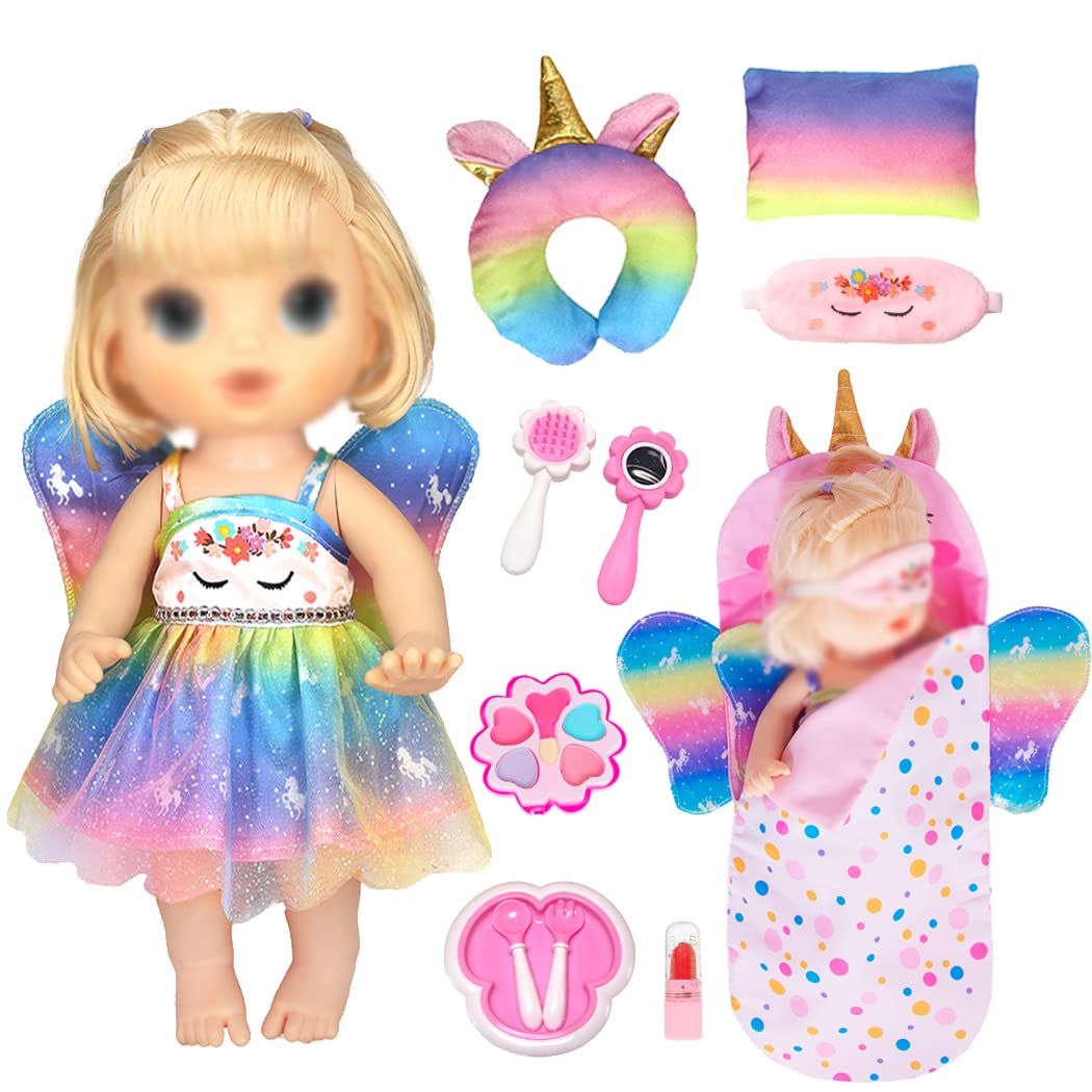 iBayda Doll Clothes Accessories Set Include Dress Pillow Sleeping Bag Toys Play Set for 10 -12 Inch Dolls, 14 to 14.5 Inch Dolls