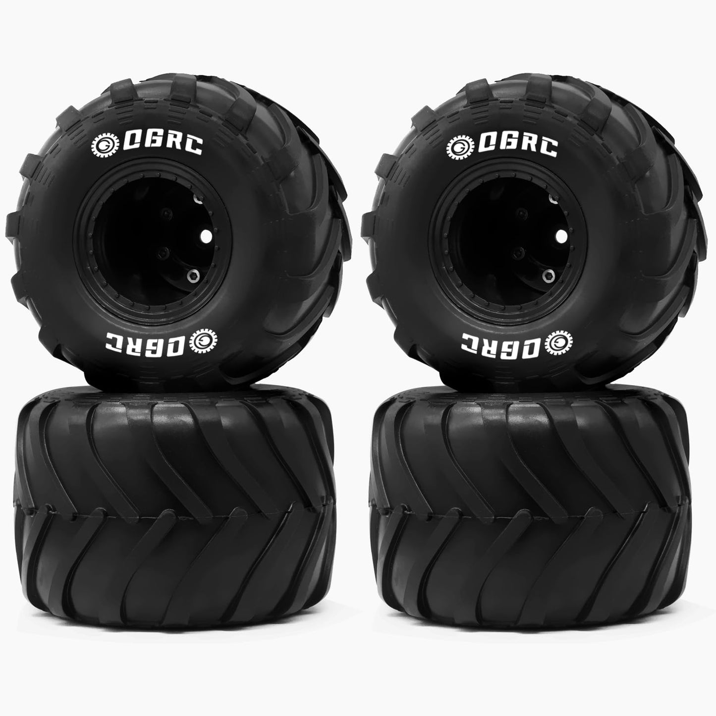 OGRC 1.0 RC Monster Truck Wheel Rim Tires Set for FCX24 SCX24 C10 JLU Deadbolt Gladiator Bronco 1/24 Crawler Car (Black)