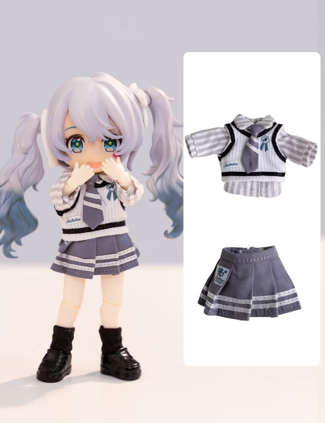 Ymy Ob11 Doll Clothes 1/12 Scale Shirt Tie Waistcoat Dress Girls Uniform Set For Bjd Gsc Doll Clothing(Blue)