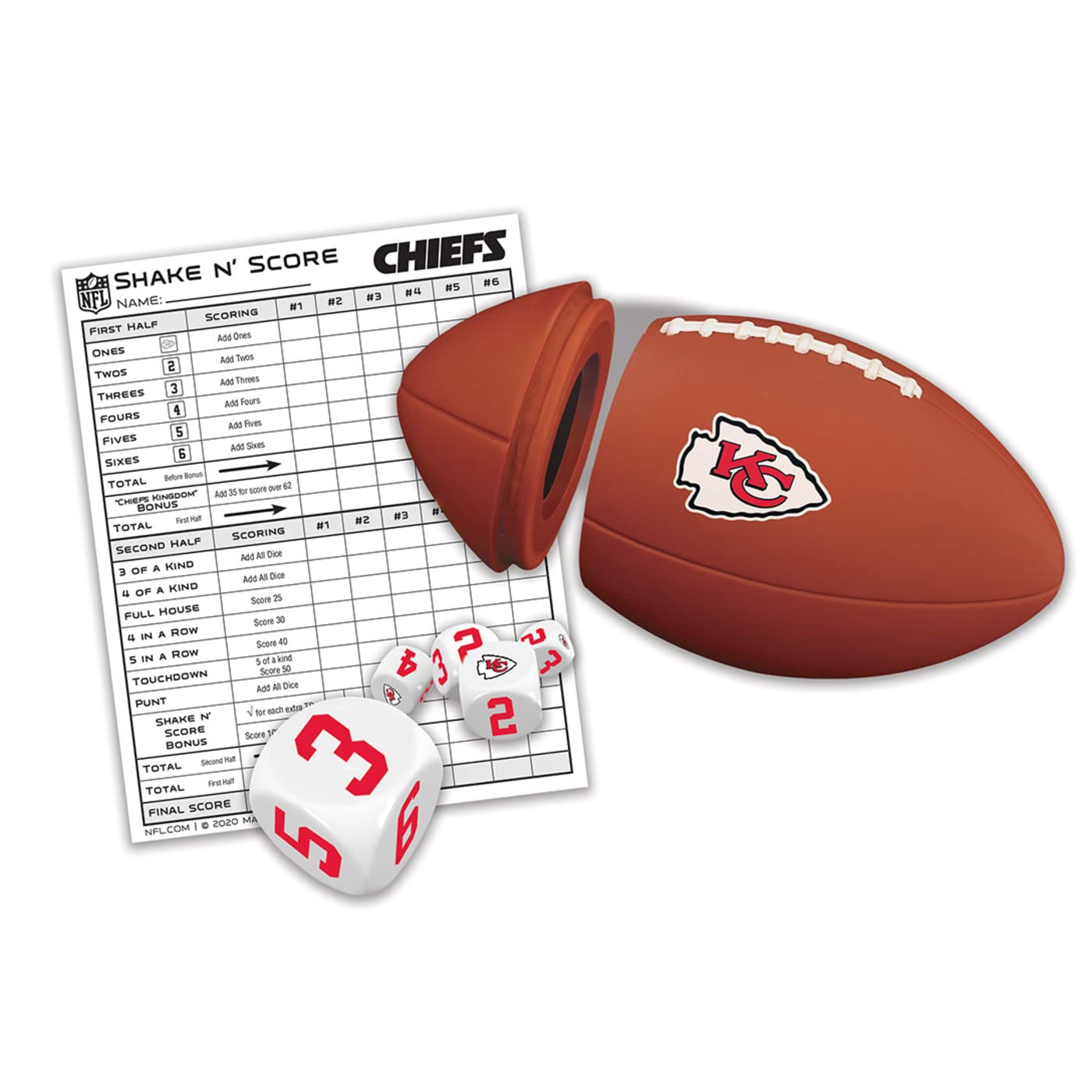 Masterpieces NFL Kansas City Chiefs Shake N' Score Dice Game - Team Colors, One Size, Model KCC3090, Various Materials