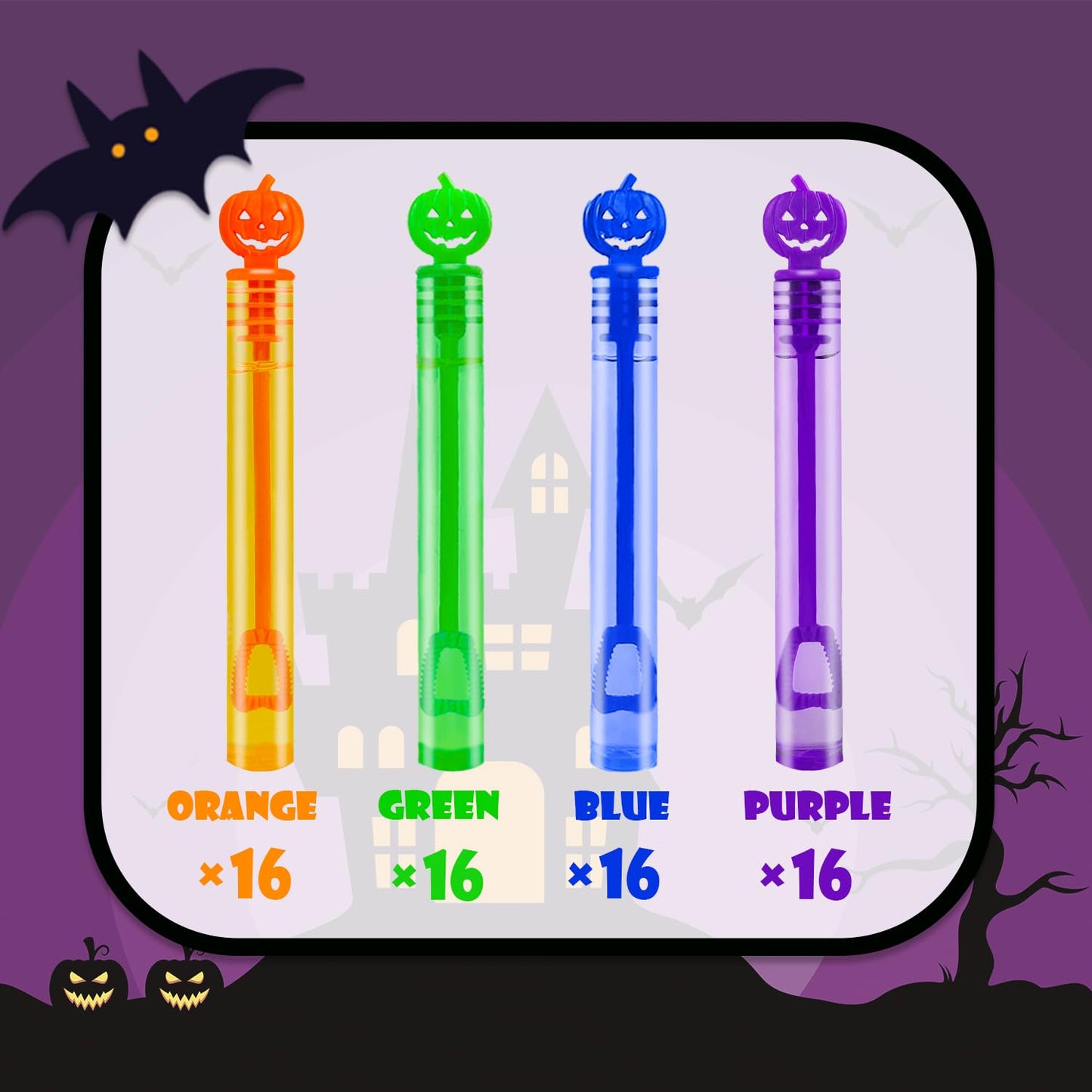 Halloween Mini Bubble Wands Toys Gifts Bulk 64 Pack, Halloween Birthday Party Favors Supplies Bucket Basket Goodie Bag Stuffer F