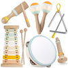 Baby Musical Instruments-Montessori Wooden Toys For Toddlers 1-3,Neutral Colors Percussion Instruments Set With Modern Boho Xylo