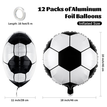 Durony 12 Pieces 18 Inches Soccer Balloons Soccer Themed Party Decorations Foil Mylar Soccer Ball Balloons For Birthday Sports G