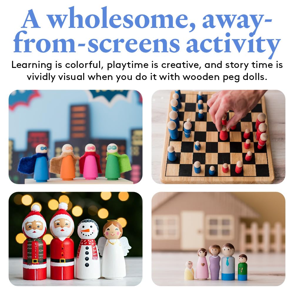 Miniature Wooden Peg Dolls 1-1/8 inch, Pack of 250 Small Peg Dolls for Crafting, Miniature Figures, and Small World Play