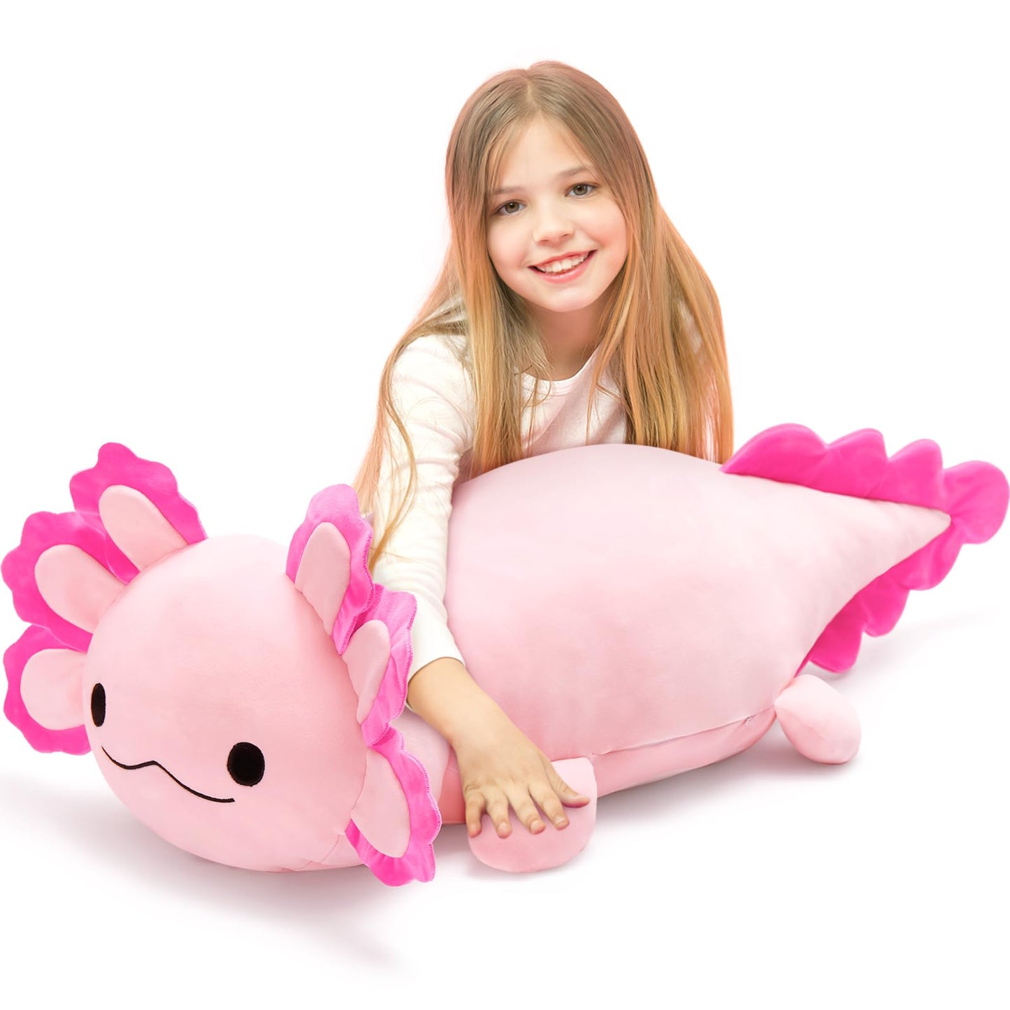 Beniny Jumbo Axolotl Plush Toy, 39'' Giant Axolotl Stuffed Animal Plush, Big Pink Axolotl Toys Gift For Girls Kids, Long Squishy
