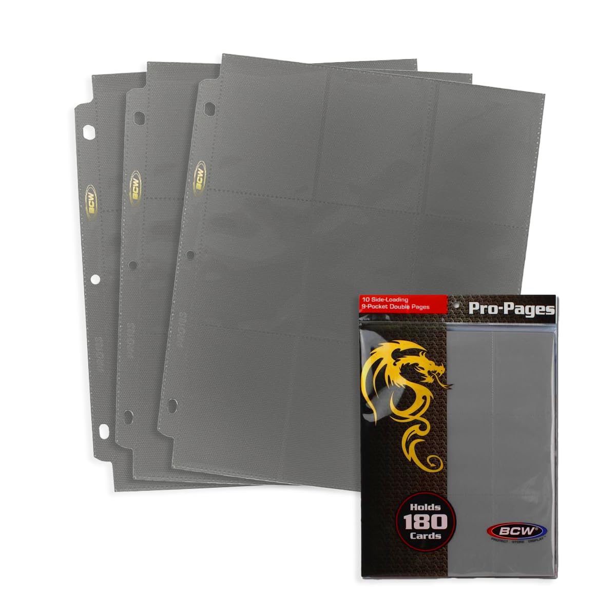 Bcw Double-Sided 9-Pocket Pages Holder - 10 Gray Pages | Trading Card Binder Sheets | Secure Side Loading | Ideal Card Storage A