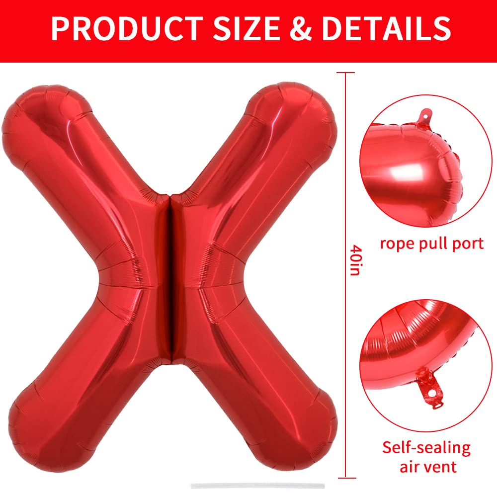 Toniful 40 Inch Large Bright Red Letter Balloons A-Z, Giant Jumbo Helium Foil Mylar Big Letter X Balloons For Birthday Party Ann
