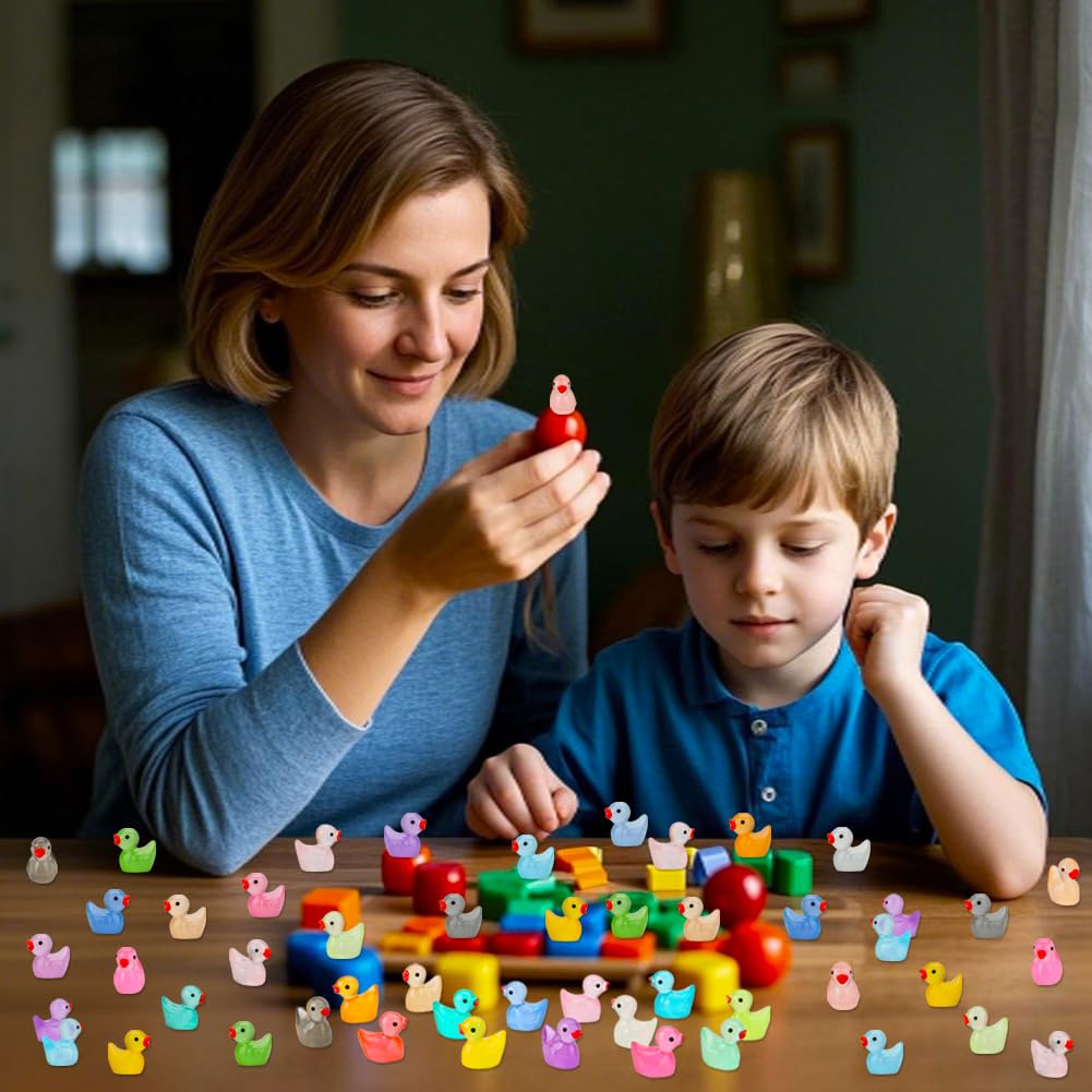 Jyxt 250 Pcs Mini Resin Ducks Glow In The Dark, Tiny Animals Figures To Hide Luminous Miniature Plastic Duck For Fish Tank Aquar