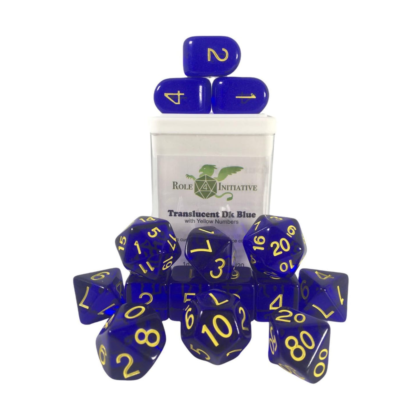 Role 4 Initiative Polyhedral Dice - Translucent Dark Blue W/Gold And Arch'D4 (15)