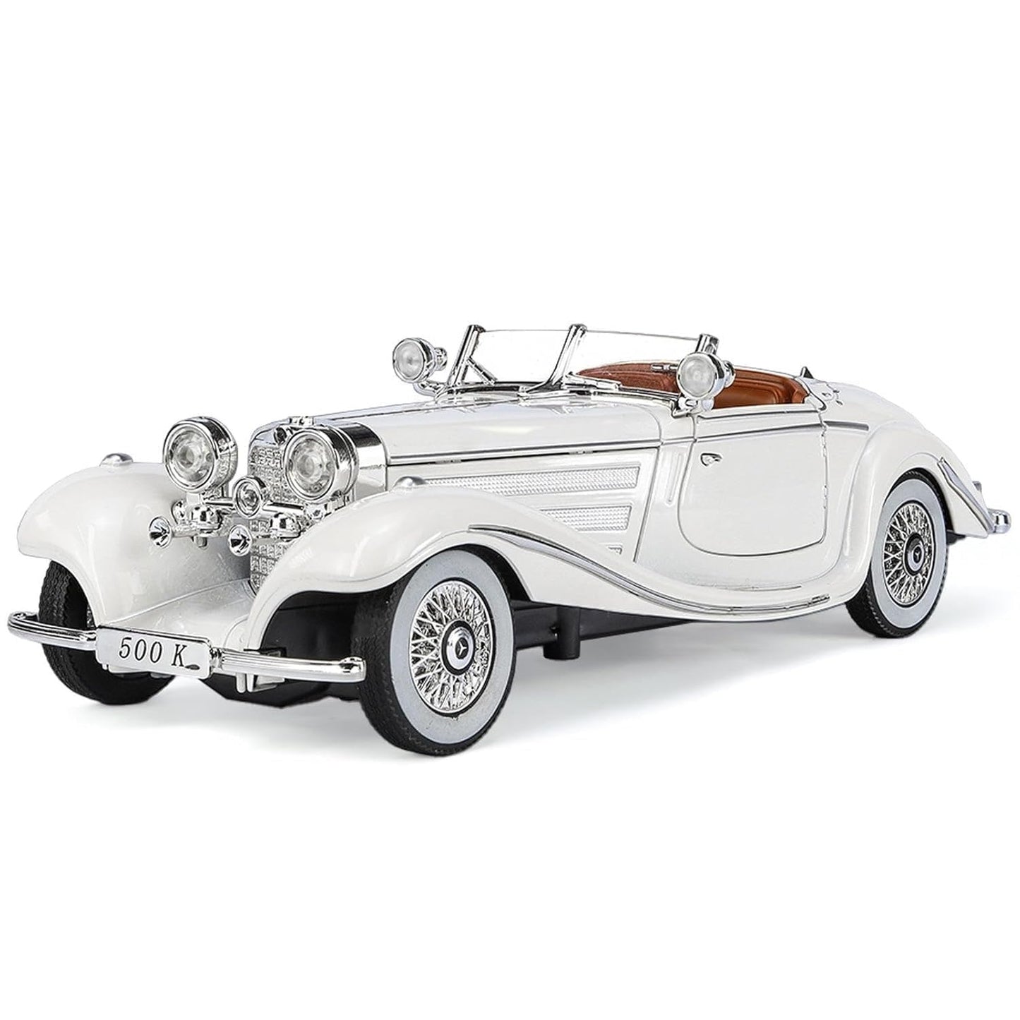 1:32 Scale Merceedes Benz Classic 500K Vintage Diecast Toy Car With Lights & Sounds-Die Cast Model For Kids & Collectors-Pullbac