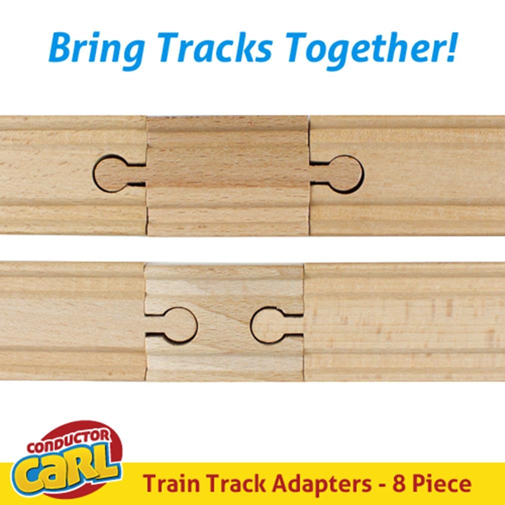 Set of 8 Male-Male Female-Female Wooden Train Track Adapters - Railway Expansion Accessories Compatible with Major Toy Trains -