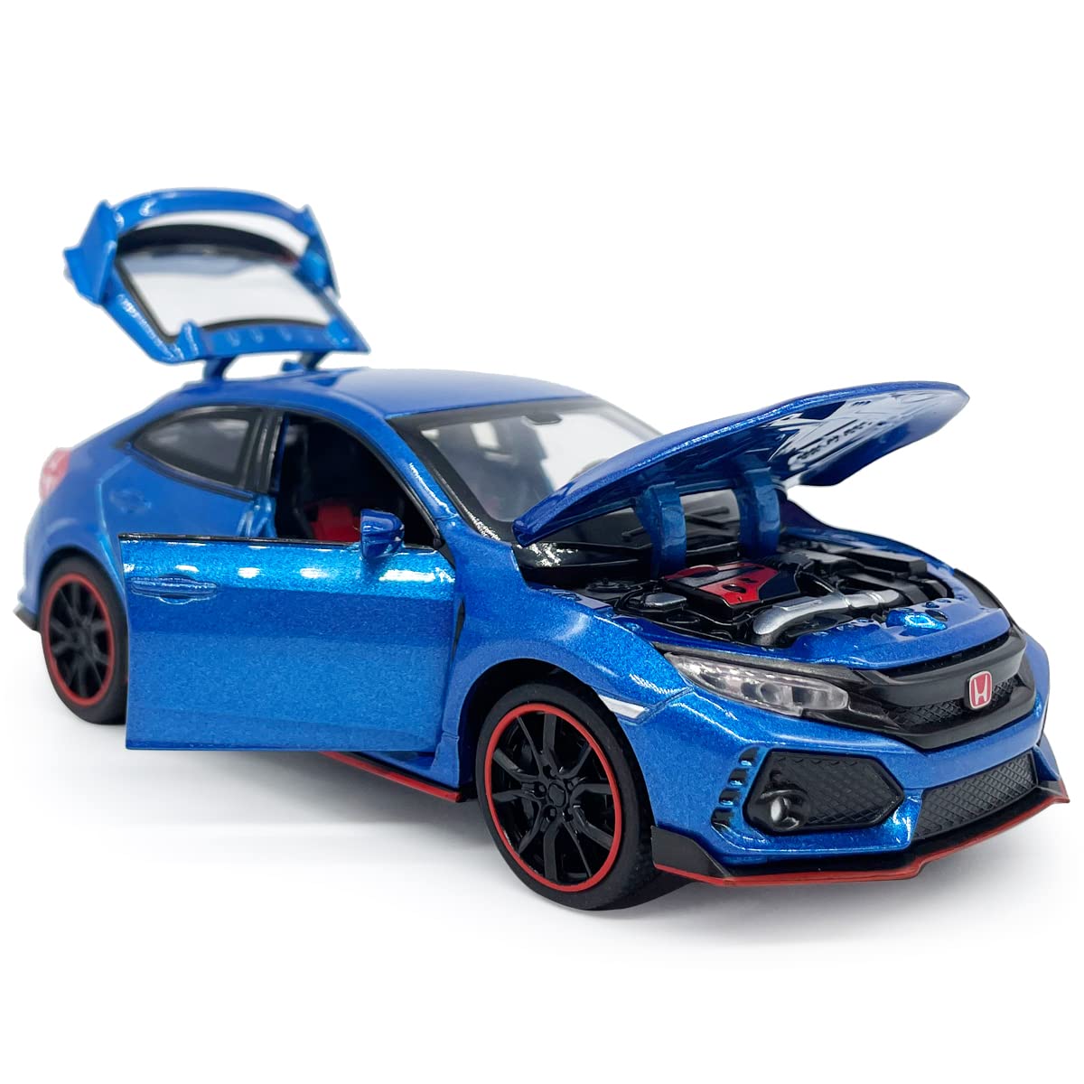2017 Civic Type R Model Car Hatchback Sports Diecast Toy Cars 1/32 Scale Metal Pull Back Children's Die-cast Vehicles, Doors Ope