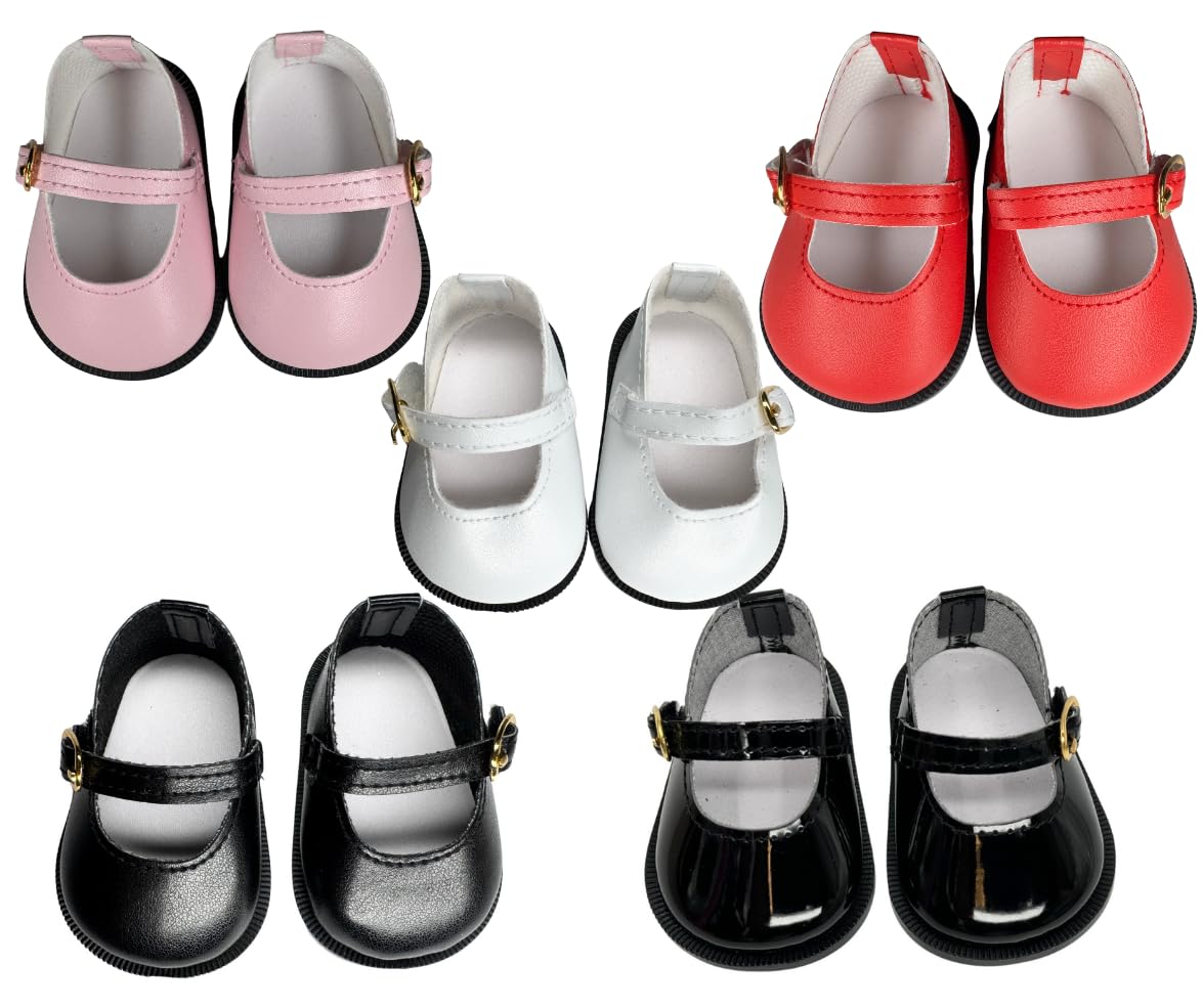 18'' American Doll Shoes- Mary Jane Matte Black, Red, White, Pink, Shiny Black Shoe (18'' Doll, Pink)