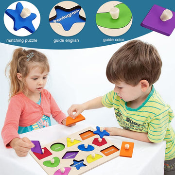 Montessori Toy Wooden Shape Peg Puzzles Montessori Baby Puzzle Geometric Shape Puzzle with Board Knob Preschool Wooden Puzzles f