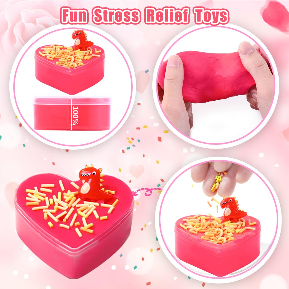 Vellibring 28Pack Valentines Day Gifts For Kids Included Heart Shape Slime Stress Relief Toys With Cute Animal Cards Bulk For Va