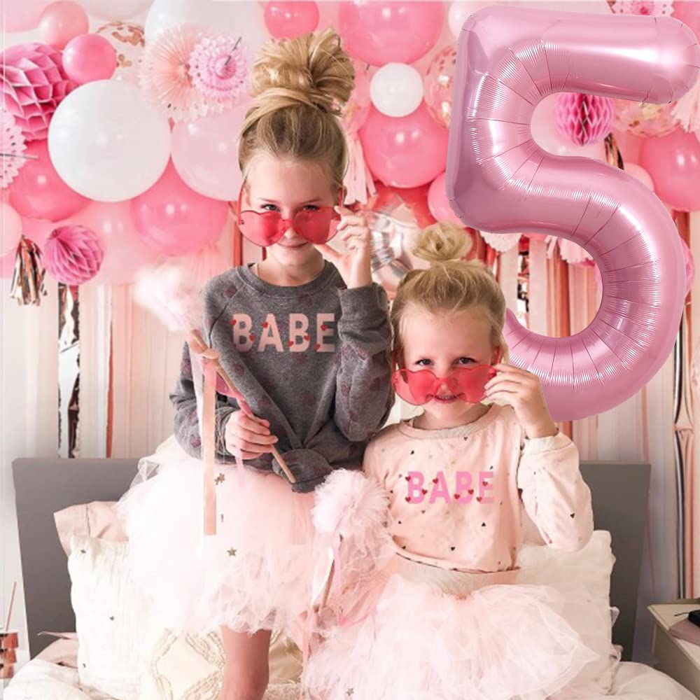 Toniful 40 Inch Light Pink Large Numbers Balloons 0-9, Number 5 Digital 5 Helium Balloons, Pink Foil Mylar Big Number Pastel Bal
