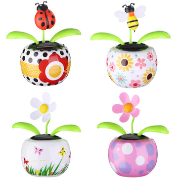 4 Solar Dancing Bee Toy Solar Powered Dancing Sun Flower In Colorful Pots Swinging Ladybug Shape Flip Flap Animated Bobblehead Dancer Window Rose Sun Catcher Car Dashboard Decor