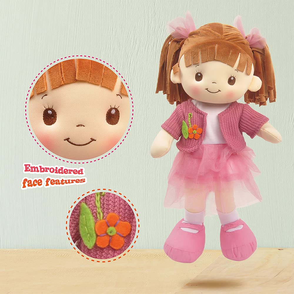 Linzy Toys, 16' Little Sweet Hearts Interactive Soft Plush Rag Doll, Embroidered Face & Removable Clothes, Educational Doll, Muñecas De Trapo Para Niña