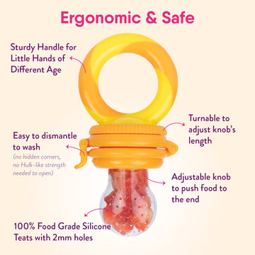 NatureBond Baby Food Feeder 2 Pack - Silicone Teething Toy in Sunshine Orange & Lemonade Yellow, Model NB002B, 8 Piece Set