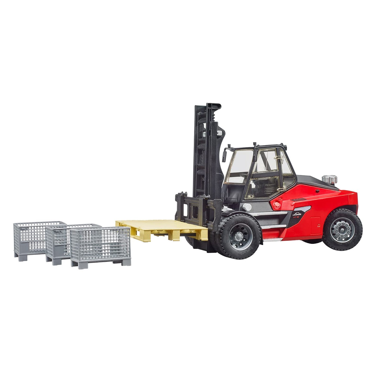 Bruder Linde Hti60 Fork Lift W Pallet And 3 Cargo Cages