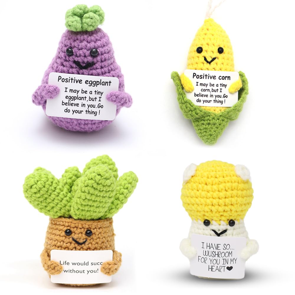 Sasotiye 4Pcs Mini Funny Positive Crochet Animals Bulk Emotional Support Plushies Handmade Emotional Support Crochet Animals Ins