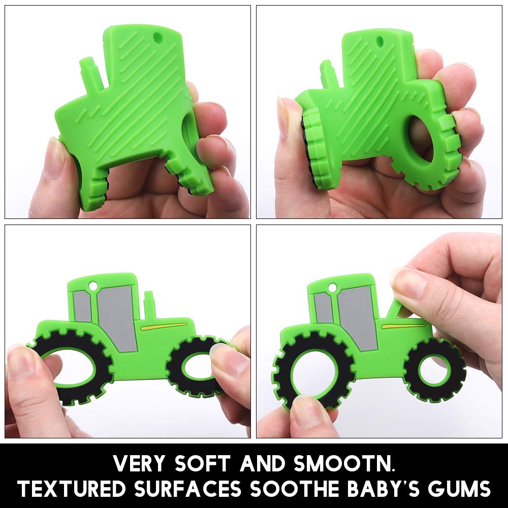 Amazingm Baby Food Grade Silicone Tractor Truck Teether Toy With One Piece Design Pacifier Clip Holder,Teething Pain Relief Toys