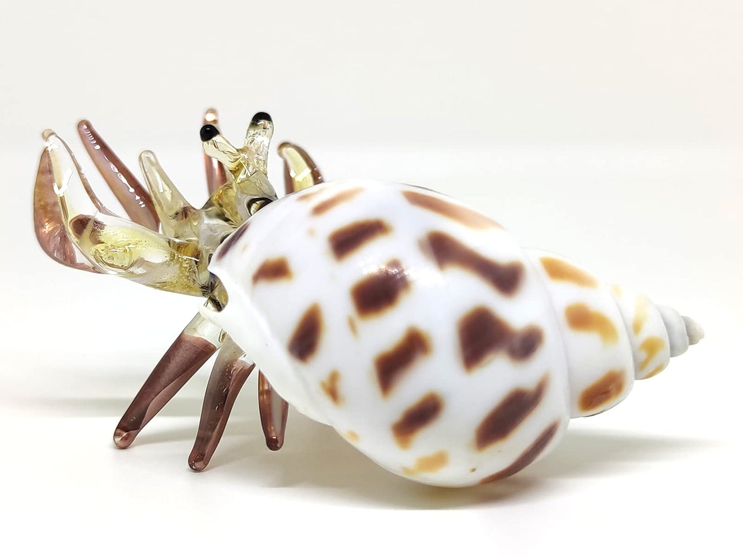 Sansukjai Seashell Hermit Crab Miniature Figurines Beach Animals Hand Blown Glass Art Natural Collectible Gift Decorate, Pastel Yellow