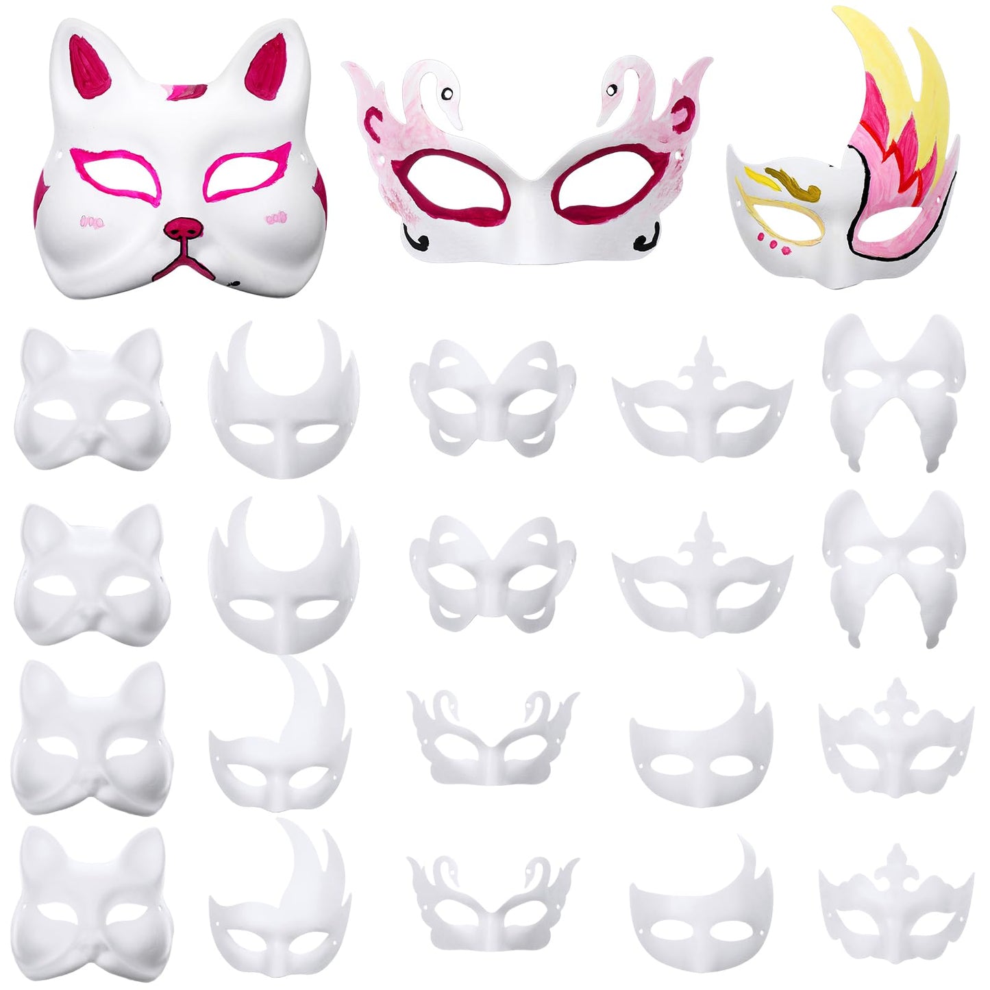 Aoriher 100 Pcs 100/50/30 Pcs Paper Mache Masks Bulk DIY Blank Halloween Cat Mask for Costume Cosplay Party Mardi Gras Masquerad