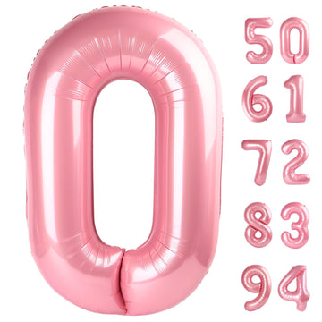Pearlescent Pink Number Balloon 40 Inch, 0 Number Balloons, 10 20 30 40 50 Numbers Balloon Birthday Decorations, Party Supplies