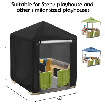 Andacar Black Outdoor Playhouse Cover, 56'' Lx56'' Wx60'' H, Waterproof, UV Resistant, Suitable for Step2 Playhouse