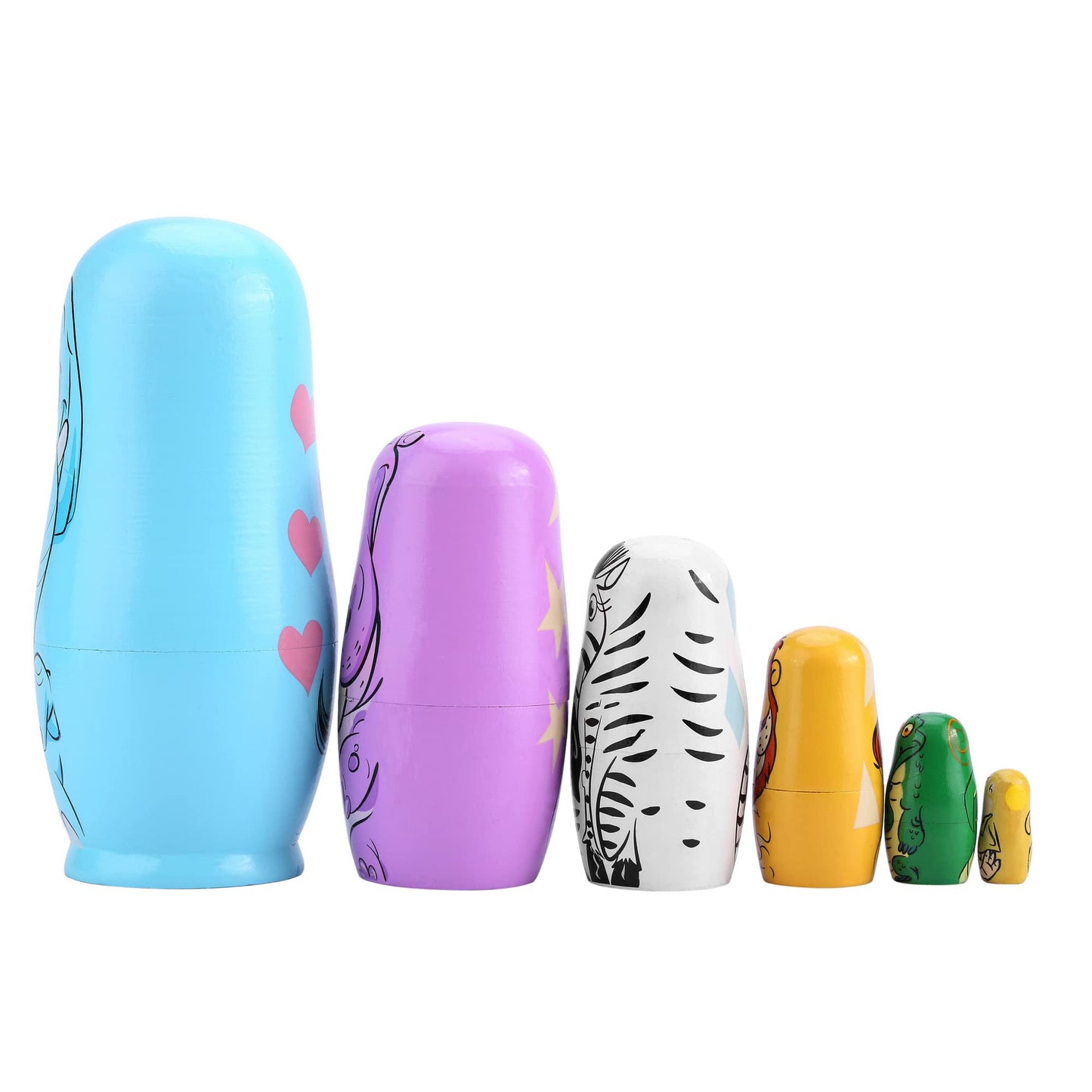 Yoption 6Pcs Russian Nesting Dolls Handmade Wooden Animal Matryoshka Dolls Set For Kids Christmas Birthday Wishing Gift (Blue El