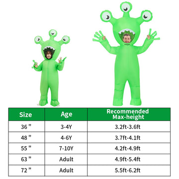 Comin Halloween Inflatable Alien Costume Kids Cosplay Costumes Funny Ride On Blow Up Costumes Alien Suit For Teens (55'')