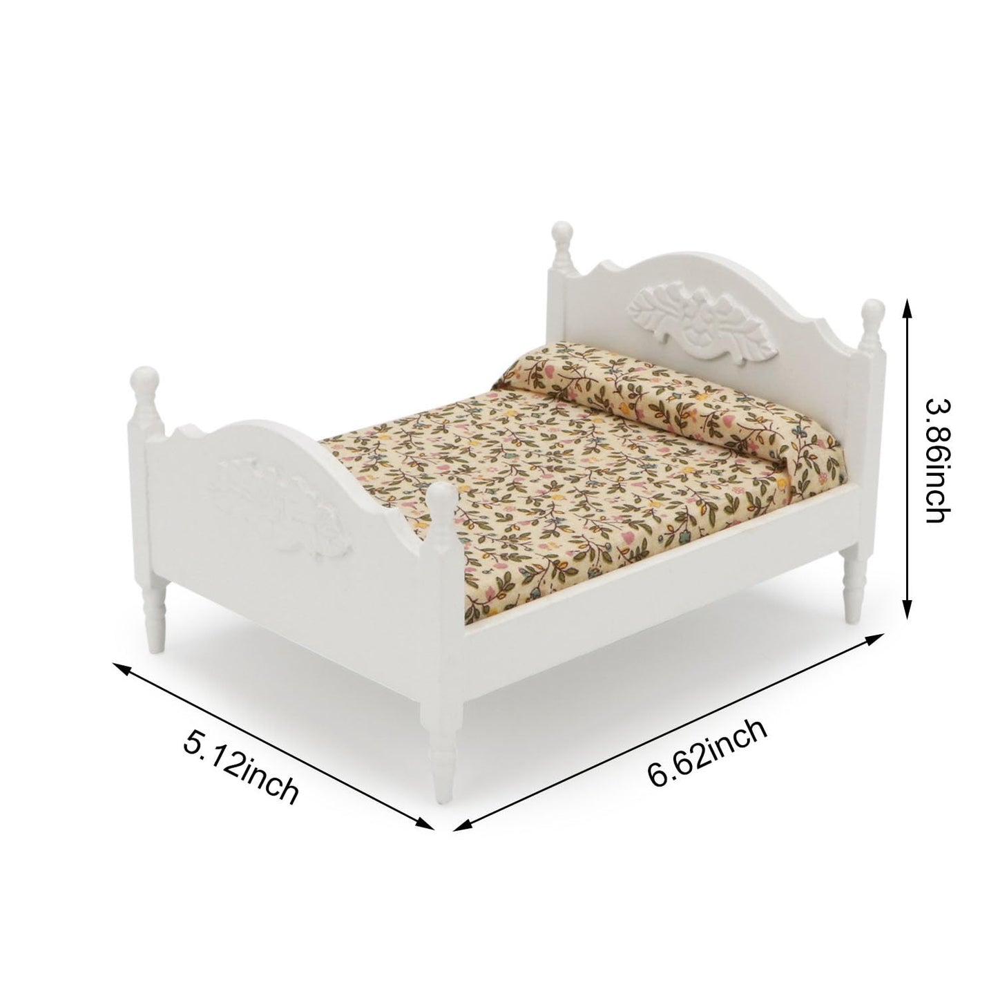 Miniature Furniture Dollhouse Wooden Fabric Bed With Mattress & Pillow 1 12 Scale Furniture Dollhouse Decoration Accessories (Wh