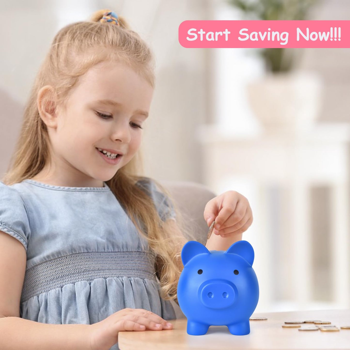 Pjdrllc Piggy Bank, Unbreakable Plastic Money Bank, Coin Bank For Girls And Boys, Medium Size Piggy Banks, Practical Gifts For Birthday, Easter, Christmas (Dark Blue)