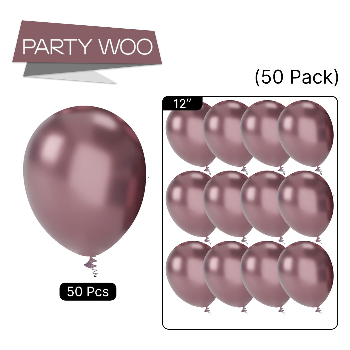 PartyWoo Metallic Balloons - 50 pcs, 12 Inch Brown Rubber Balloons for Party, Birthday, Wedding Decorations - Brown-G133