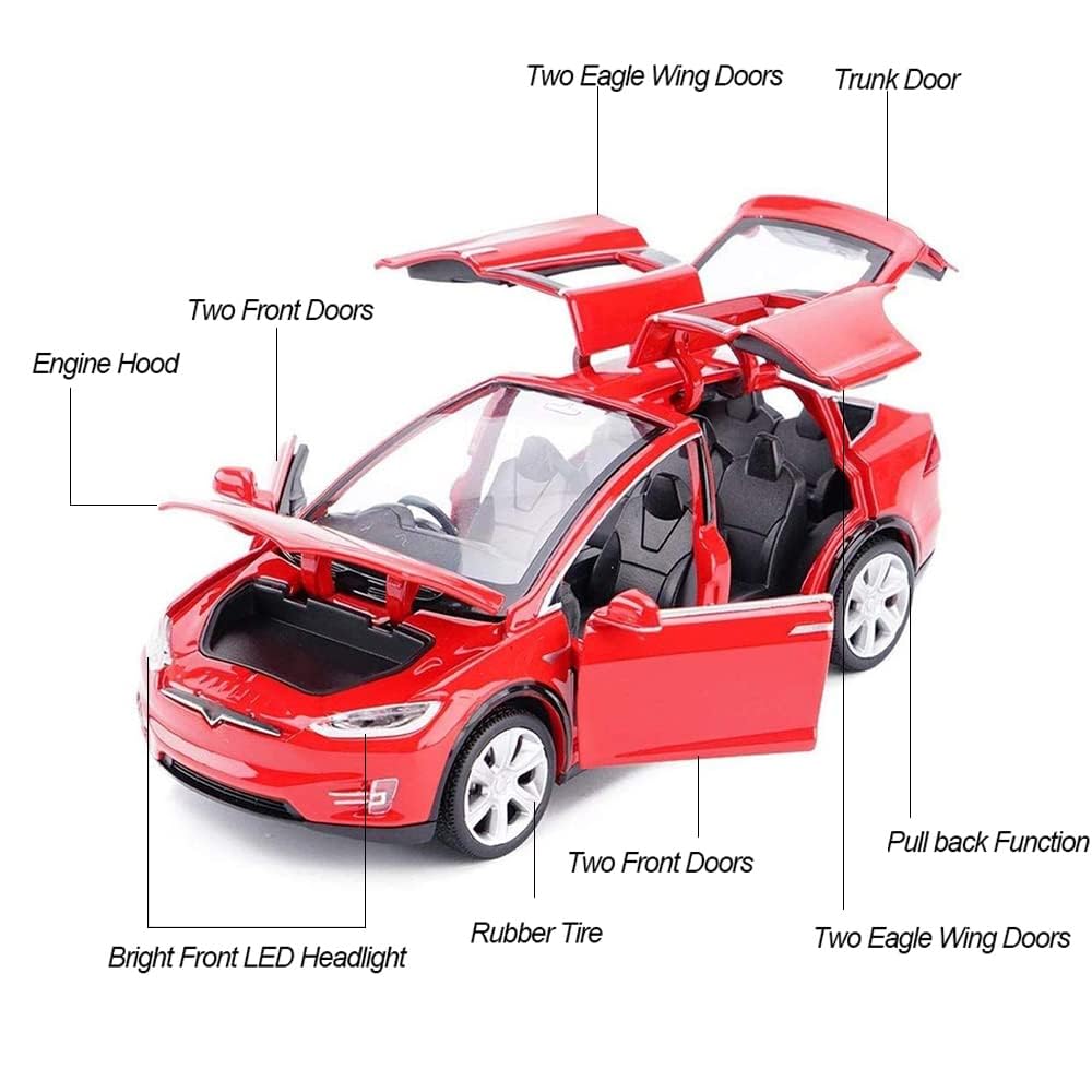 Model X Diecast Car Toy, 1:32 Scale Zinc Alloy Model X Pull Back Vehicles Door Opening With Light, Mini Model X Toy Car Collecti